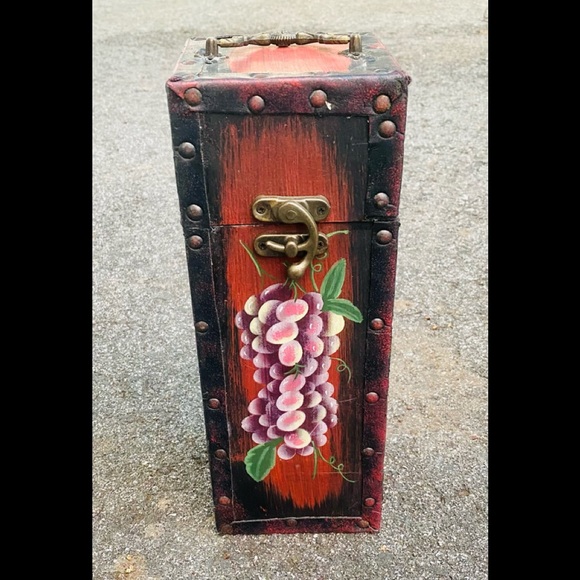 Accents Wood Wine Bottle Case Container Brass Handle Swing Clasp